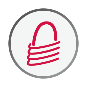 A circular image featuring a red-colored security lock icon.